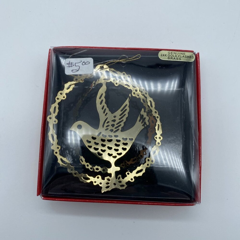 Bird Dove 24K Gold Finish Brass Christmas Ornament - Picture 10 of 10